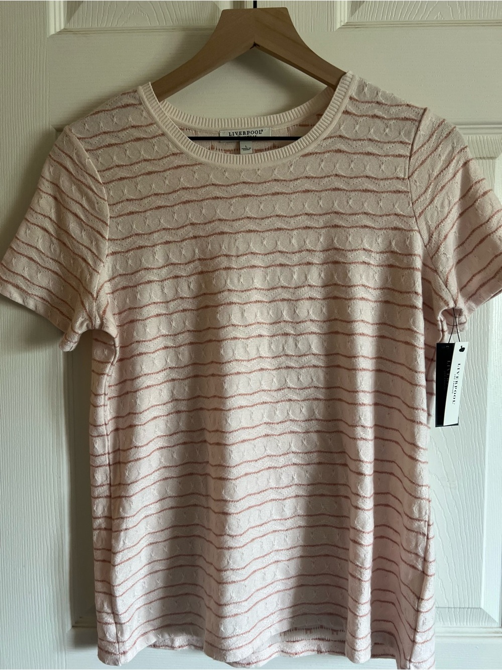 Liverpool Cream & Pink Short Sleeve Stripe Tee